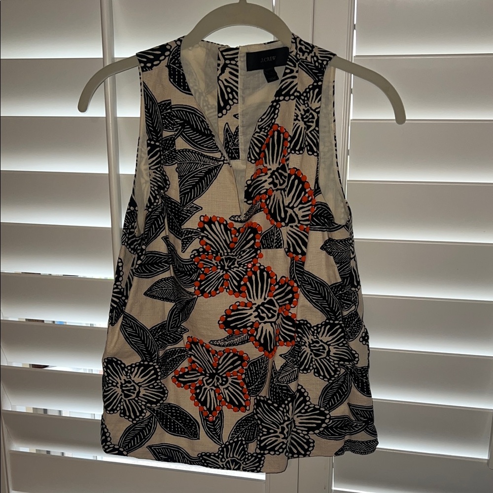 J. Crew Black and Orange Floral Tank Top